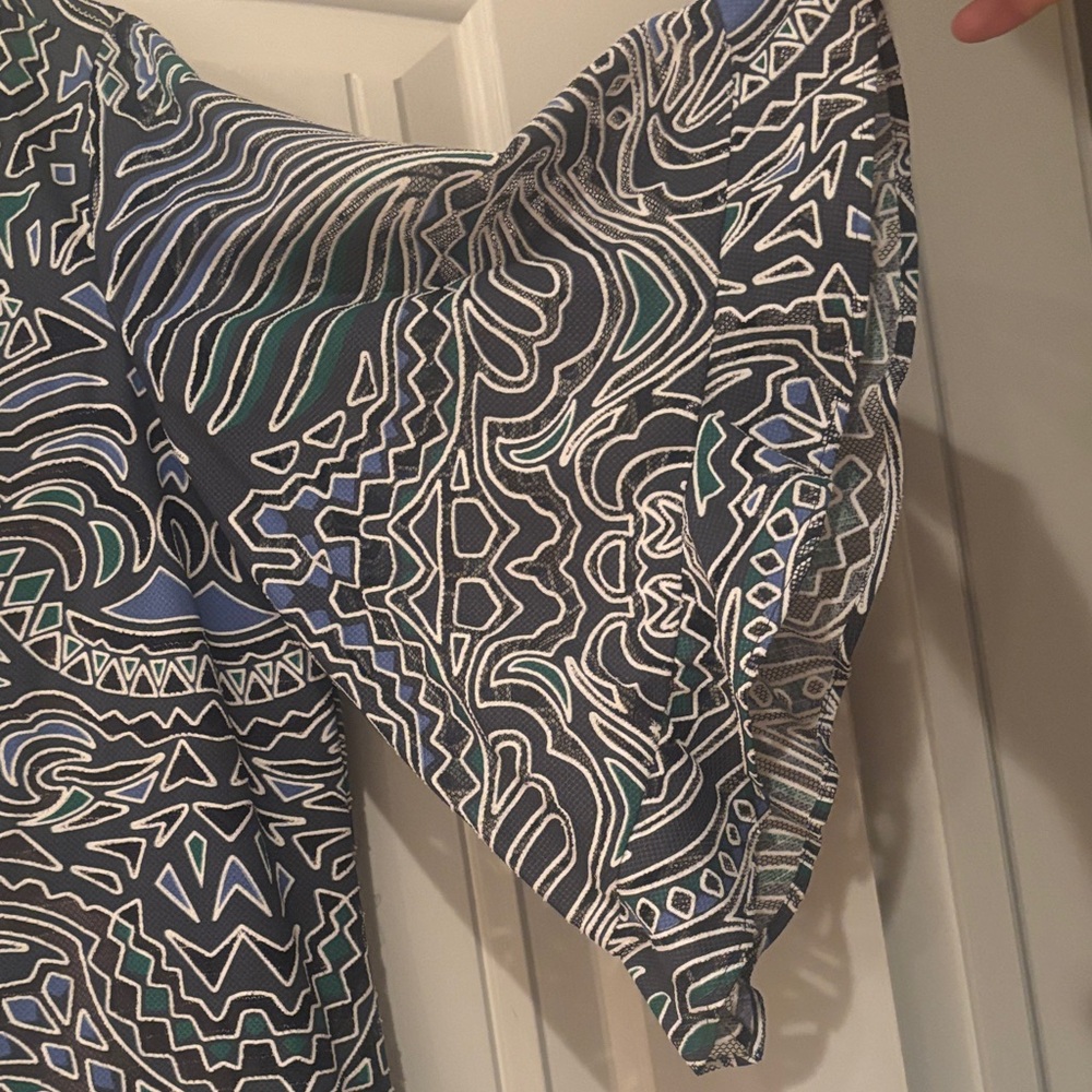 BCBGMaxAzria Blue and White Geometric Dress Medium - Picture 4 of 7